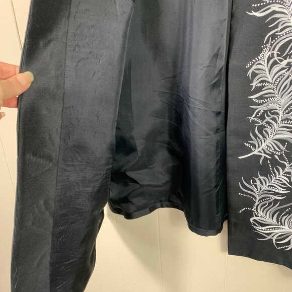 VTG 80’s  Nolan Miller Black 100% Silk Embroidered Art Deco Retro Blazer Sz 1X - Picture 4 of 6